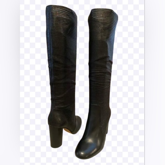 Vince Camuto Secillia Tall Shaft Boots Womens 6.5 M Black Perforated Leather - Picture 10 of 10
